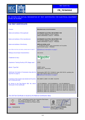 CB certificate C60SP IEC60947-2