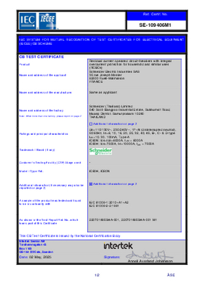 CB Certificate SE-109406 for iC60N-H RCBO according to IEC 61009-1:2010 +A1 +A2 and IEC 61009-2-2:1991