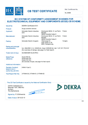 Certificate NL-34959 for iQUICK PRD 8r-20r-40r according to IEC61643-11 ed.1
