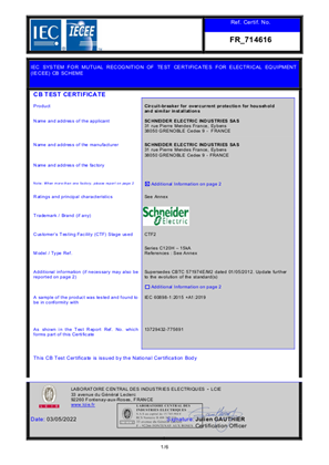 Certificate C120H according to IEC 60898-1