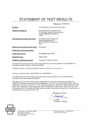 Certificate Reflex iC60H according to EN 60947-2