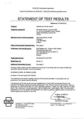 Certificate  iTL CEBEC according to EN 60669-2-2 and EN 60947-5-1