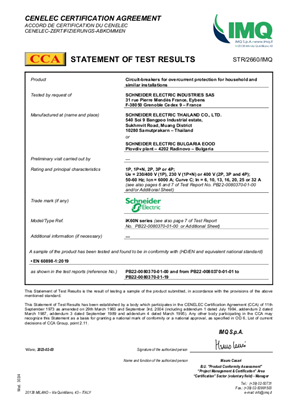 Certificate CCA iK60N STR_2520 according to EN 60898-1:2003 +A1 +A11 +A12+A13