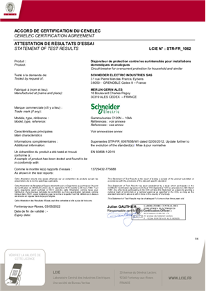 Certificate C120N according to EN 60898-1