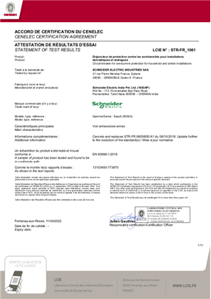 CCA Certificate for MCB Easy9 6000A according to EN 60898-1