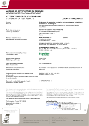 CCA Certificate for MCB iC60N FR684355B according to EN 60947-2:2006 +A1 +A2