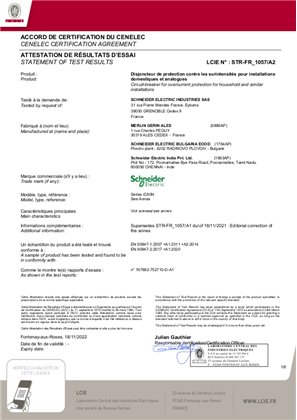 CCA Certificate for MCB iC60N according to EN 60947-2