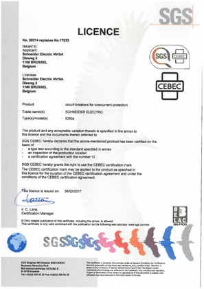 Licence CEBEC for MCB iC60a 20214 according to EN 60947-2