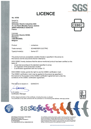 Licence CEBEC 16795 iCT according to EN 61095:2009