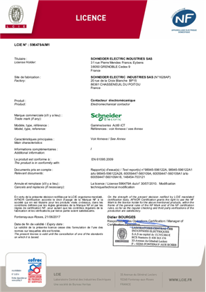 NF certificate LCIE