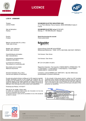 Licence NF Prise modulaire Duoline et Resi9