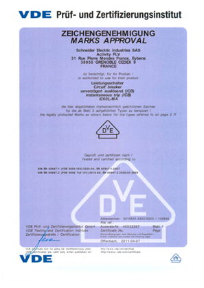 Licence VDE for iC60LMA 40032267 according to IEC 60947-2
