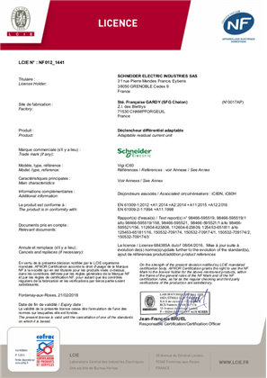 NF certificate LCIE