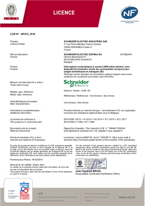 NF certificate LCIE