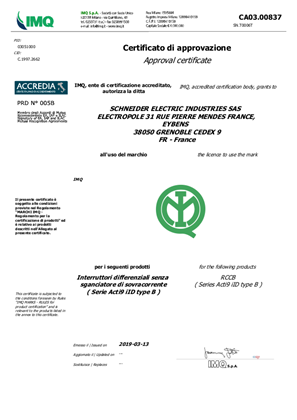 IMQ certificate
