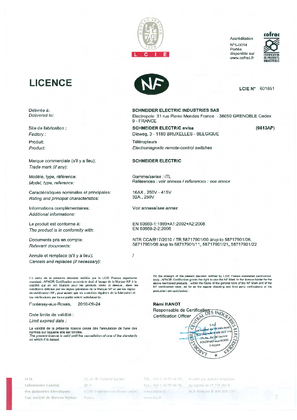 Certificate iTL NF according to EN 60669-2-2
