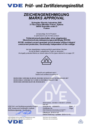 VDE licence 40049478 for RCCB iID type B