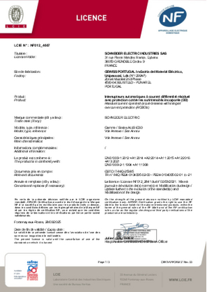 NF certificate LCIE