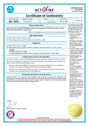 Clipsal, 755LPSMA4 smoke alarm, Certificate of Approval (Conformity) CSIRO Activfire