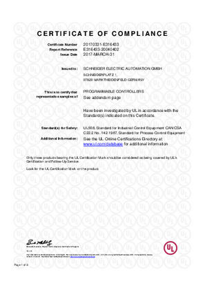 Zelio SR2 SR3 CoC UL