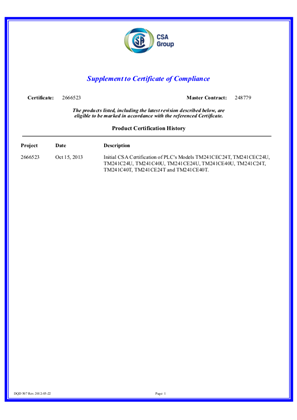 Modicon, TM241, Certificate, CSA, Ordinary Location