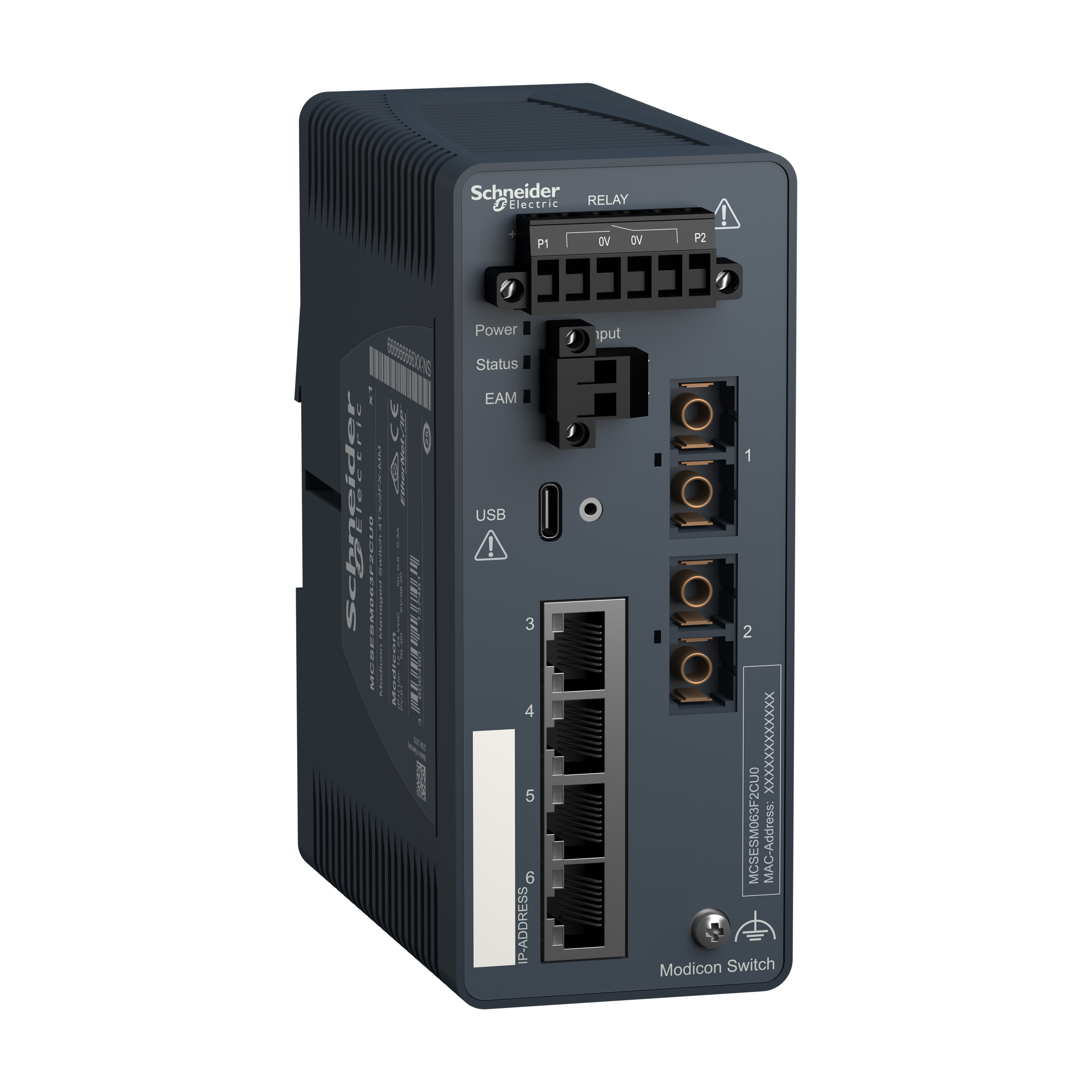 network switch, Modicon Networking, managed, 4 ports for copper with 2 port for fiber optic, multimode