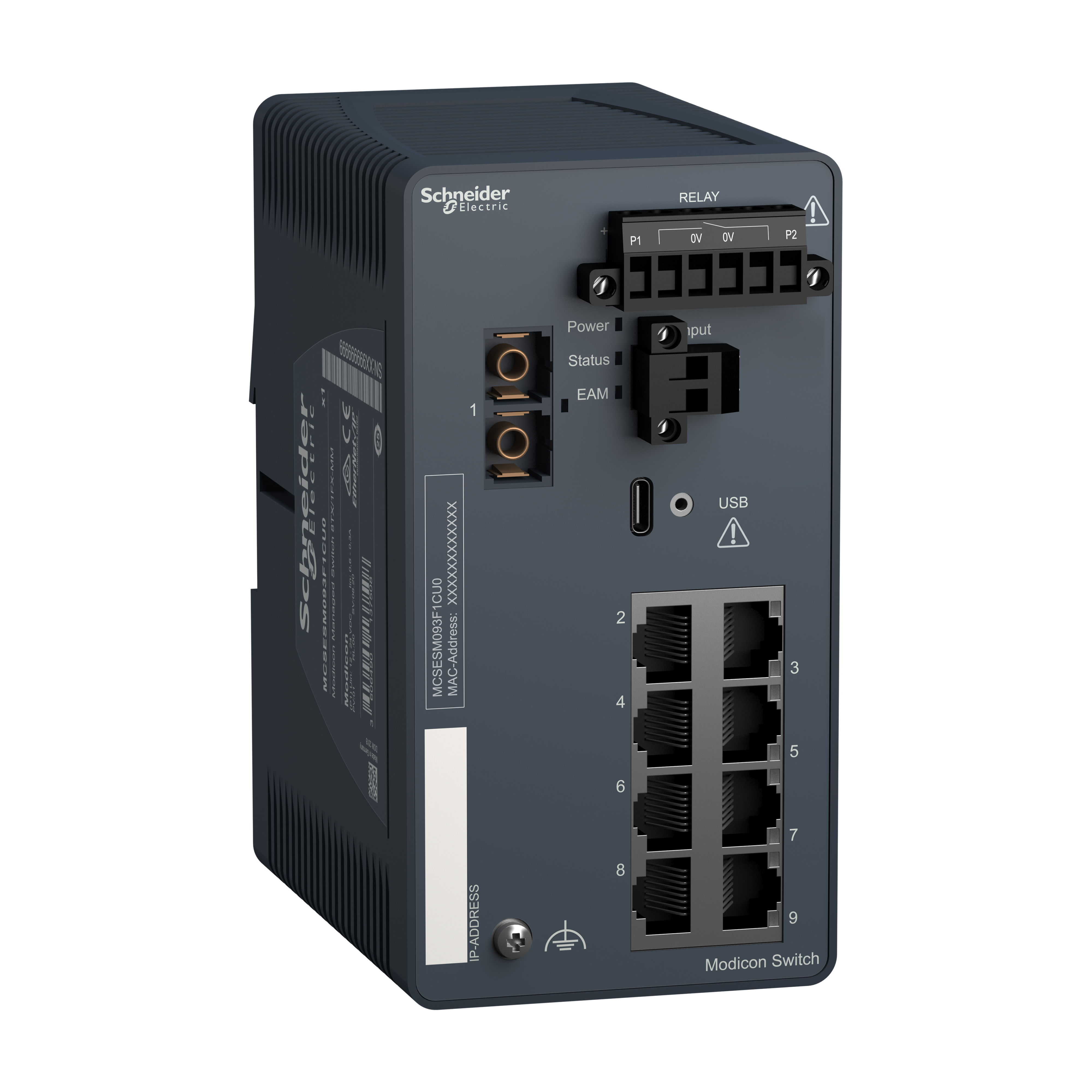 network switch, Modicon Networking, managed, 8 ports for copper with 1 port for fiber optic, multimode