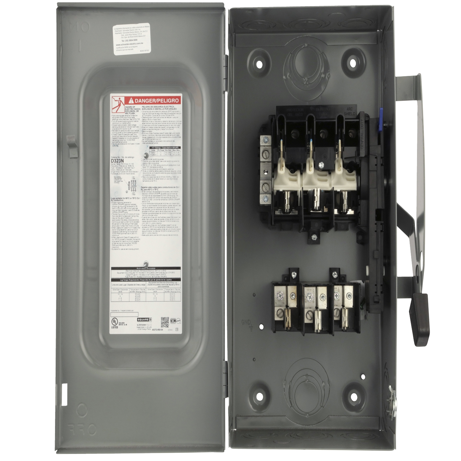 D323N - Safety switch, general duty, fusible, 100A, 3 pole, 30hp