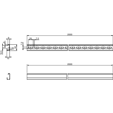 Asymmtr. DIN rail 2m