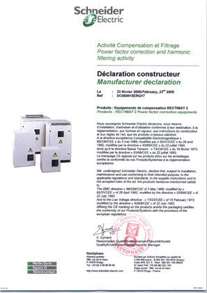 Batteries de condensateurs BT : CE marking : Manufacturer declaration RECTIMAT 2