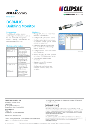 Tehcnical Datasheet for DCBMLIC Series Dali Building monitoring and control software dongles