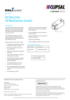 Technical Datasheet for DCDAL31M DALi Switch 30 Mech
