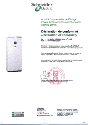 Batteries de condensateurs BT : Declaration of conformity THYRIMAT