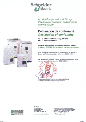 Batteries de condensateurs BT : Declaration of conformity RECTIMAT2
