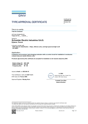 DNV Type Approval Certificate_TeSys D_LC1D09-38&LC2D09-38&LC1D098-128&LC1DT20-25&LC2DT20-25&LC1D188-258&LC1DT32-DT40&LC2DT32-DT40&CAD&LAD