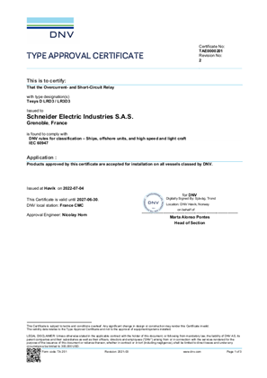 DNV Type Approval Certificate_TeSys D_LRD313-380,LR3D313-380