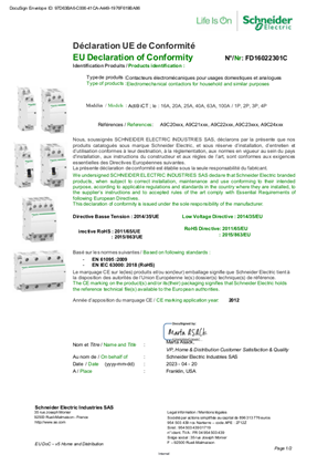 EU Declaration FD16022301C for Contactor Acti9 iCT