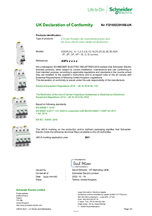 UKCA Declaration  iC60NHL MCB