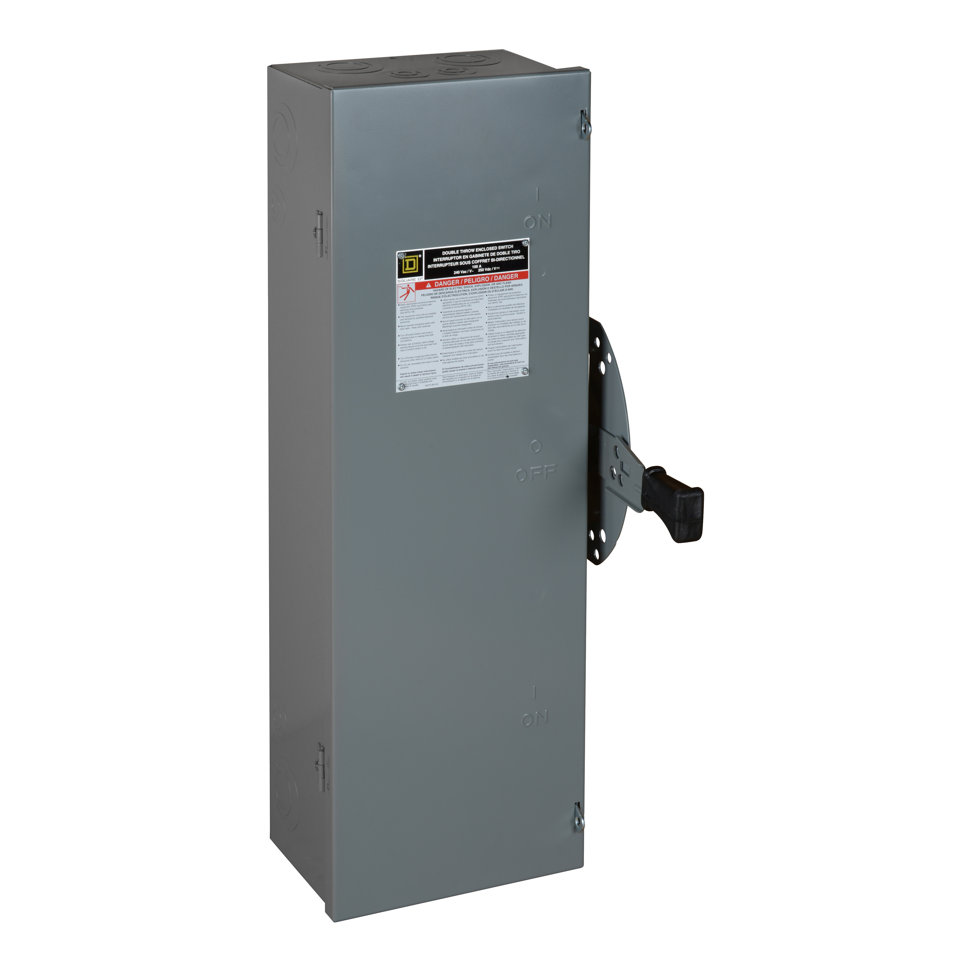 Safety switch, double throw, non fusible, 100A, 240VAC, 250VDC, 2 pole, 20HP, NEMA 1