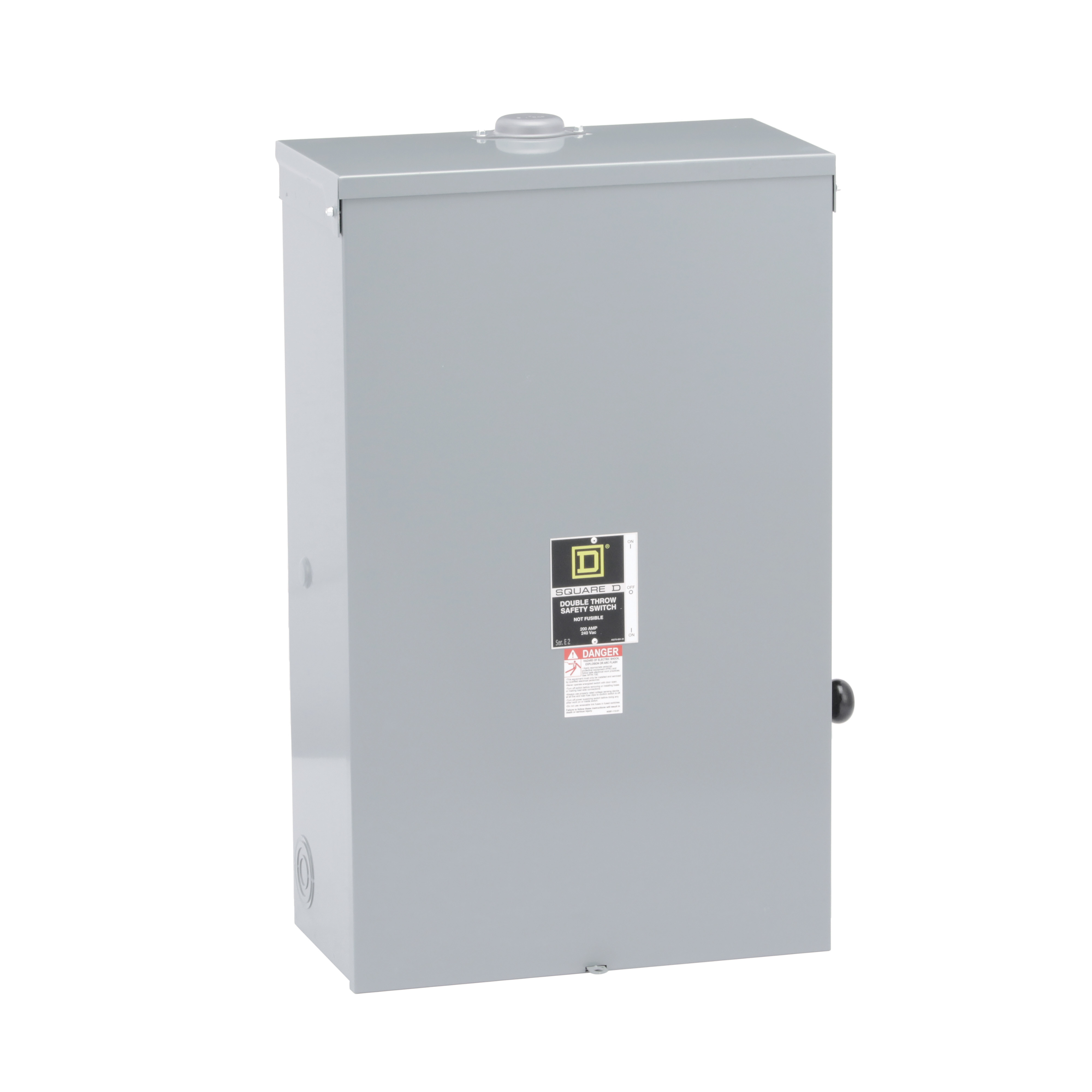 Safety switch, double throw, non fusible, 200A, 240VAC, 250VDC, 2 pole, 15HP, neutral, NEMA 3R, bolt on