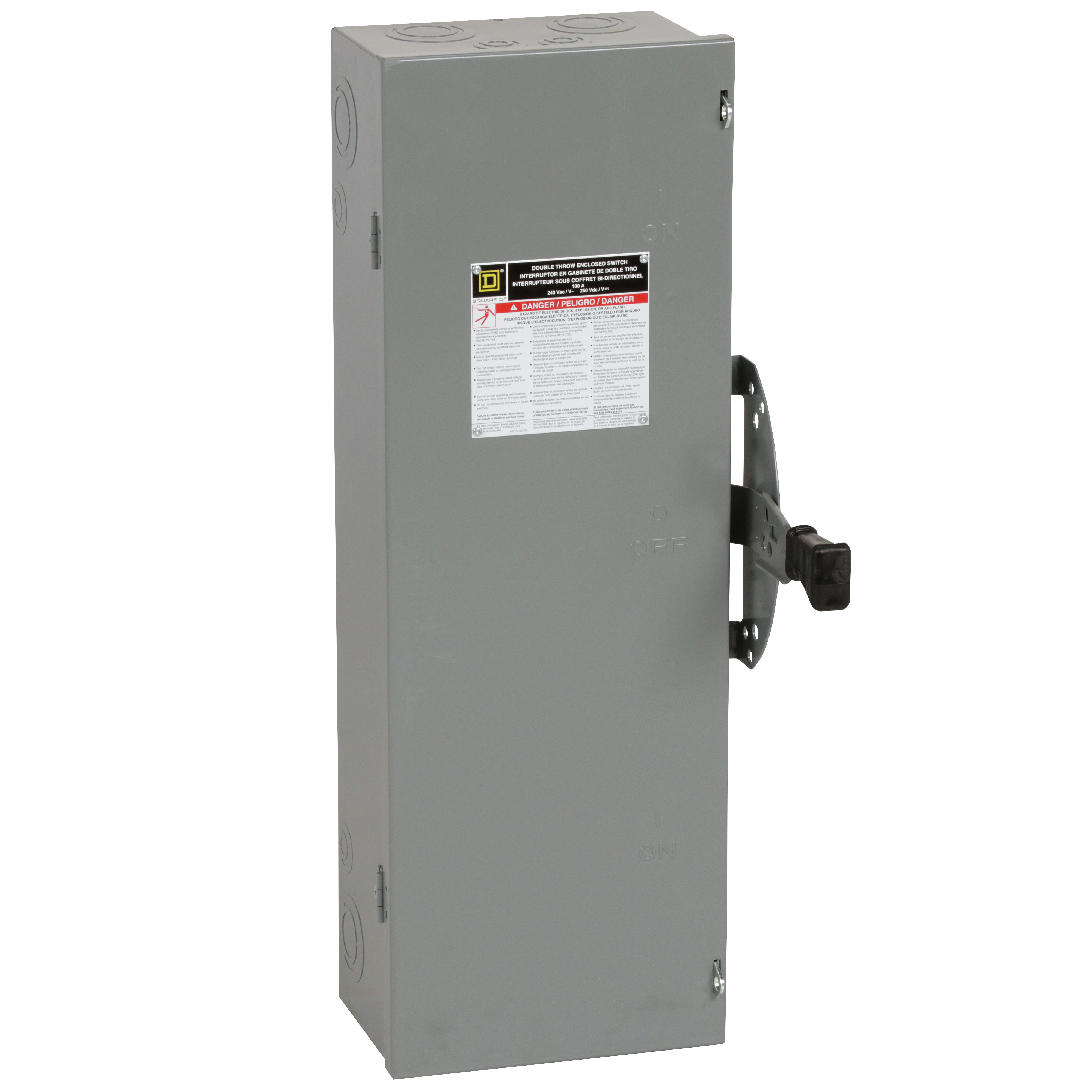 Safety switch, double throw, non fusible, 100A, 240VAC, 250VDC, 3 pole, 30HP, NEMA 1