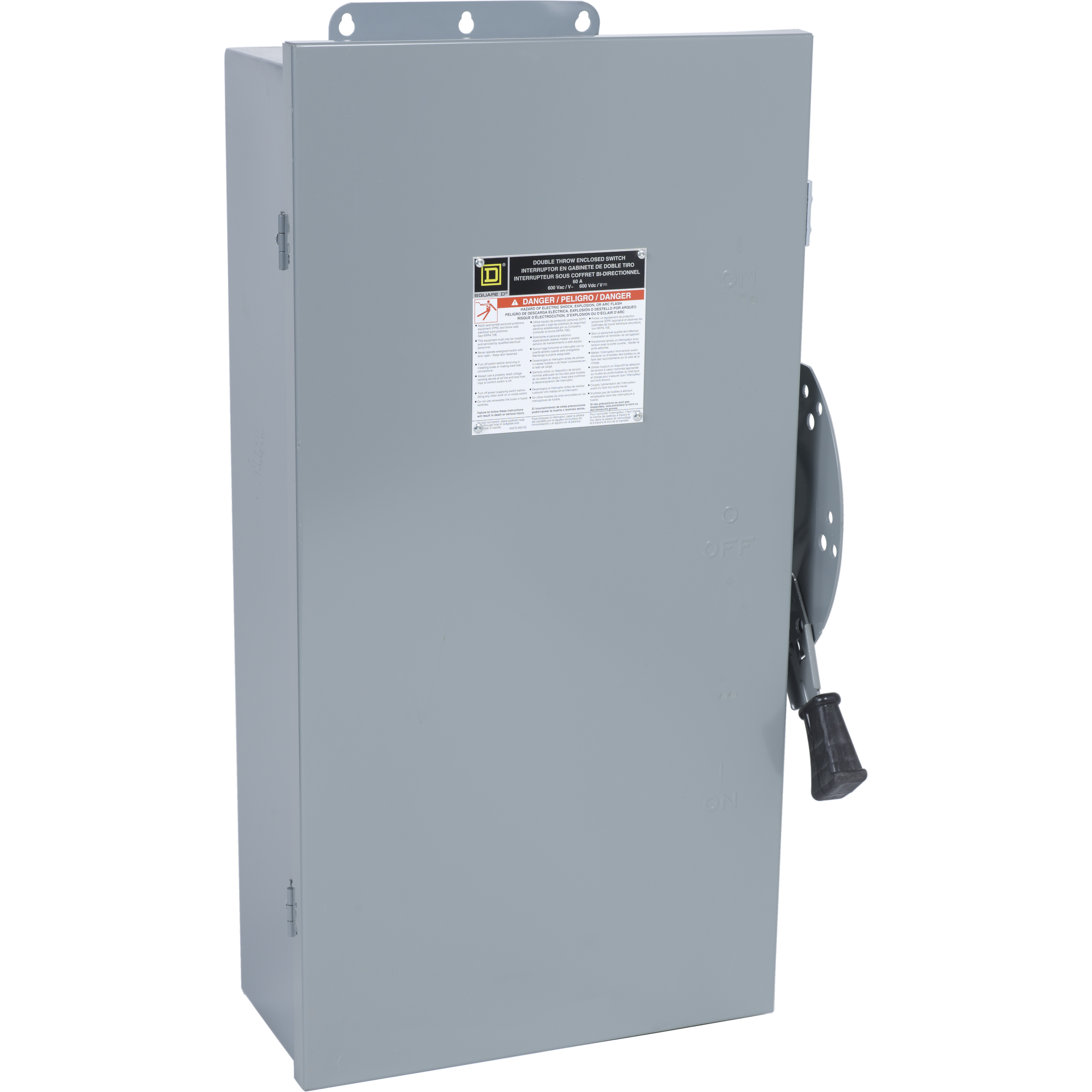 Safety switch, double throw, non fusible, 100A, 600V, 4 pole, 100hp, NEMA 12, no knock outs