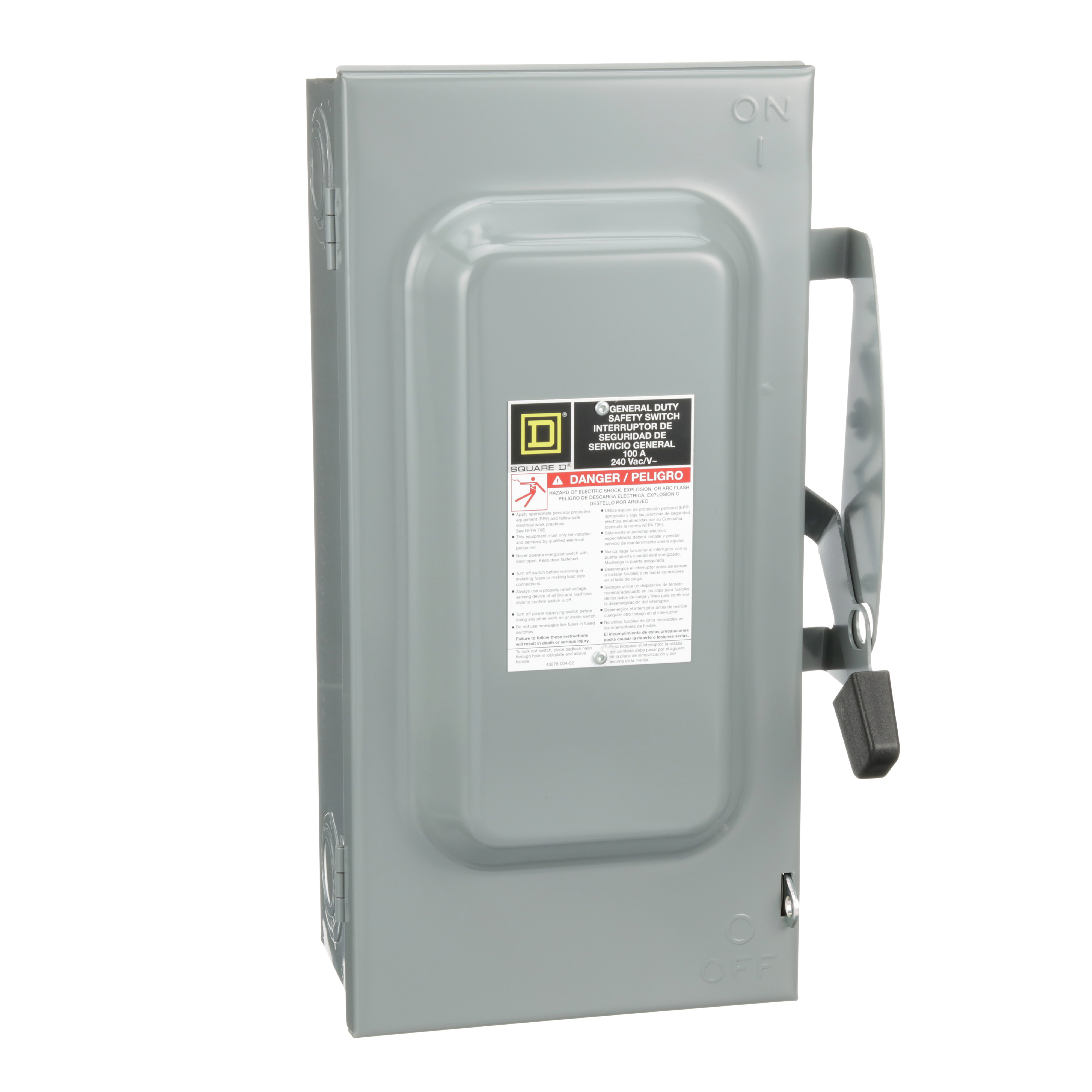 Safety switch, general duty, non fusible, 100A, 3 pole, 30hp, 240VAC, NEMA 1