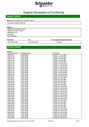 Acti 9 iDPN Vigi, N RCBO, Supplier Declaration of Conformity