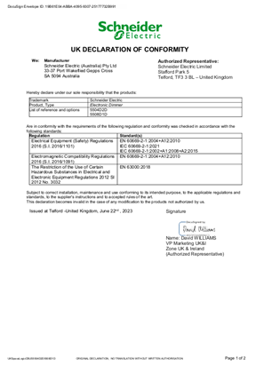 C-Bus Dimmers, 5508D1D and 5504D2D, Declaration of Conformity
