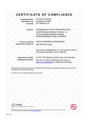 UL_Certificate_TeSys GV4 Accessories