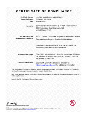 UL_Certificate_TeSys D_LC1D65 AC coils