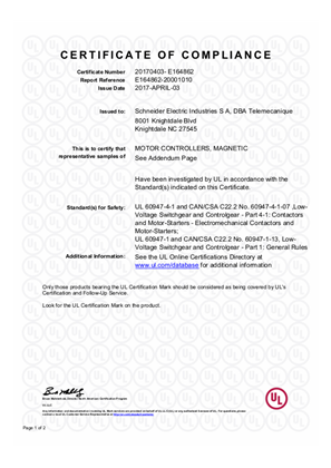 UL_Certificate_TeSys D_LC1D09-38&LC2D09-38&LC1D098-128&LC1DT20-25&LC2DT20-25&LC1D188-258&LC1DT32-DT40&LC2DT32-DT40_DPE_AC coils and electronic coils