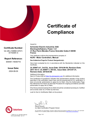 UL_Certificate_TeSys GV2ME&GV2RT&GV2P&GV2L&GV2LE