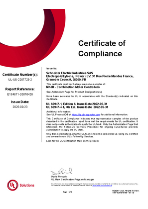 UL Certificate_TeSys GV_GV3P Type E & GV3P combined with LC1D18-65 type F